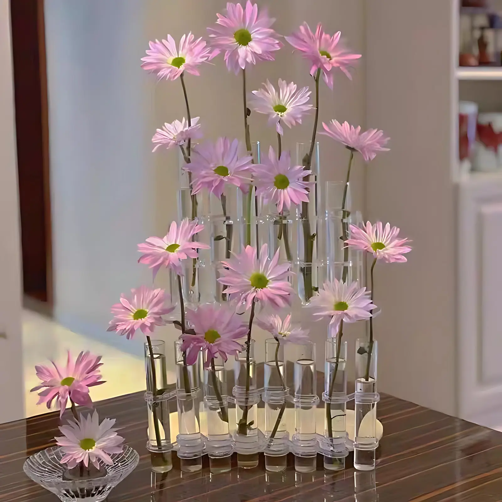 一排试管花瓶玻璃透明网红客厅水培插花玫瑰高级感摆件折叠装饰