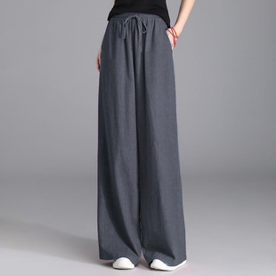 休闲垂感棉麻长裤 气质麻棉阔腿裤 高腰宽松直筒大码 2026款 子 女夏季