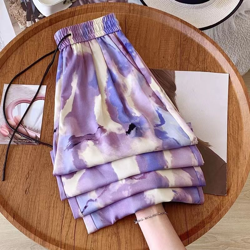 复古印花阔腿裤直筒凉凉裤子