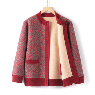 中老年秋冬装老太太老人毛衣加绒加厚妈妈装开衫保暖奶奶衣服外套