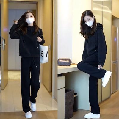 秋冬新款女士运动服套装加绒加厚休闲时尚两件套卫衣洋气宽松时髦