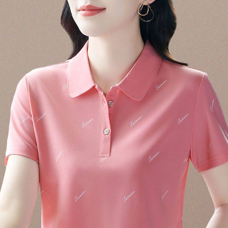 优雅短袖t恤女士翻领洋气新款夏中年妈妈有领上衣休闲薄款polo衫