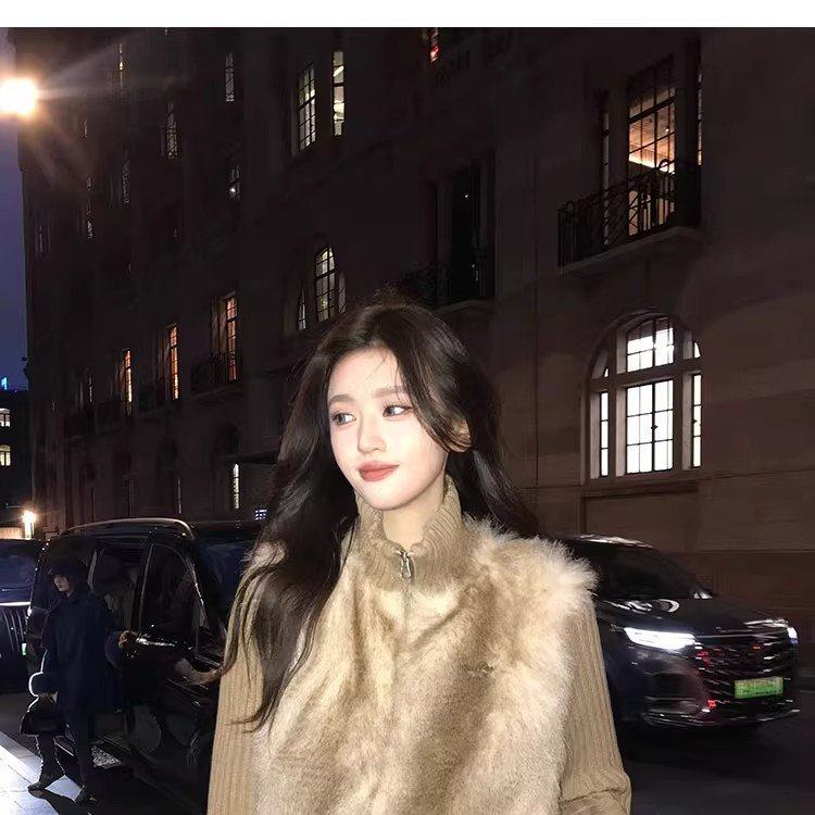 网图美拉德毛毛拼接外套女秋冬假两件上衣