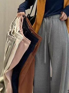实物图已更新 高腰加绒卫裤女冬一粒扣松紧腰直筒休闲长裤女8556