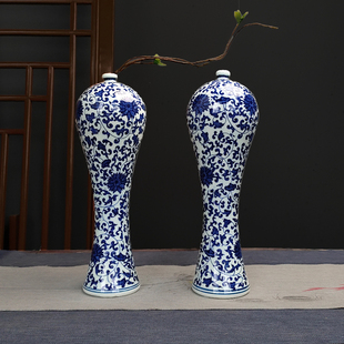 景德镇陶瓷青花仿古摆件新中式美人青花瓷花瓶瓷器缠枝