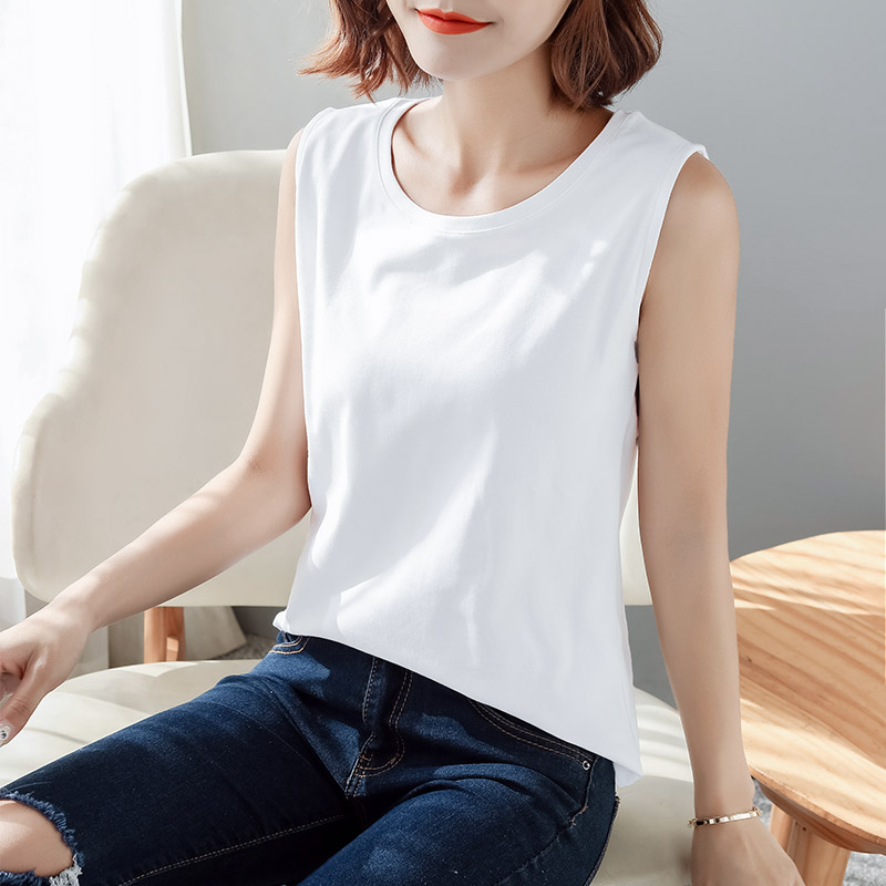 纯棉无袖打底背心女内搭夏季款大码胖mm宽松吊带t恤白色坎肩韩版
