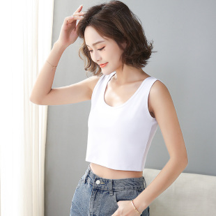 短款 打底衫 双U领吊带背心女内搭夏季 纯色罗纹棉无袖 新款 白色修身