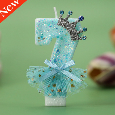 网红数字蜡烛创意蓝纱裙