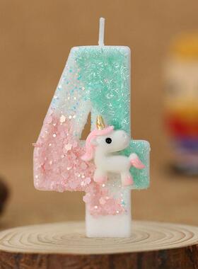 生日蜡烛独角兽数字蜡烛粉红色伴手礼蛋糕装饰祝生日装饰蜡烛周岁