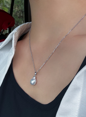 一物一拍G18K纯铂金极光无瑕水滴澳白天然珍珠吊坠项链可调节