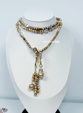 超长115cm强光无核Keshi碎银子花瓣天然淡水珍珠项链毛衣链多功能