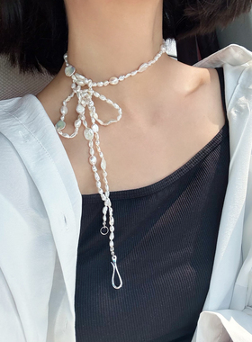 一物一拍多功能超长极光无核碎银子花瓣天然珍珠项链毛衣链手链