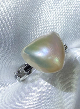 一物一拍小狐狸粽子强光大圆巴天然珍珠戒指可调节