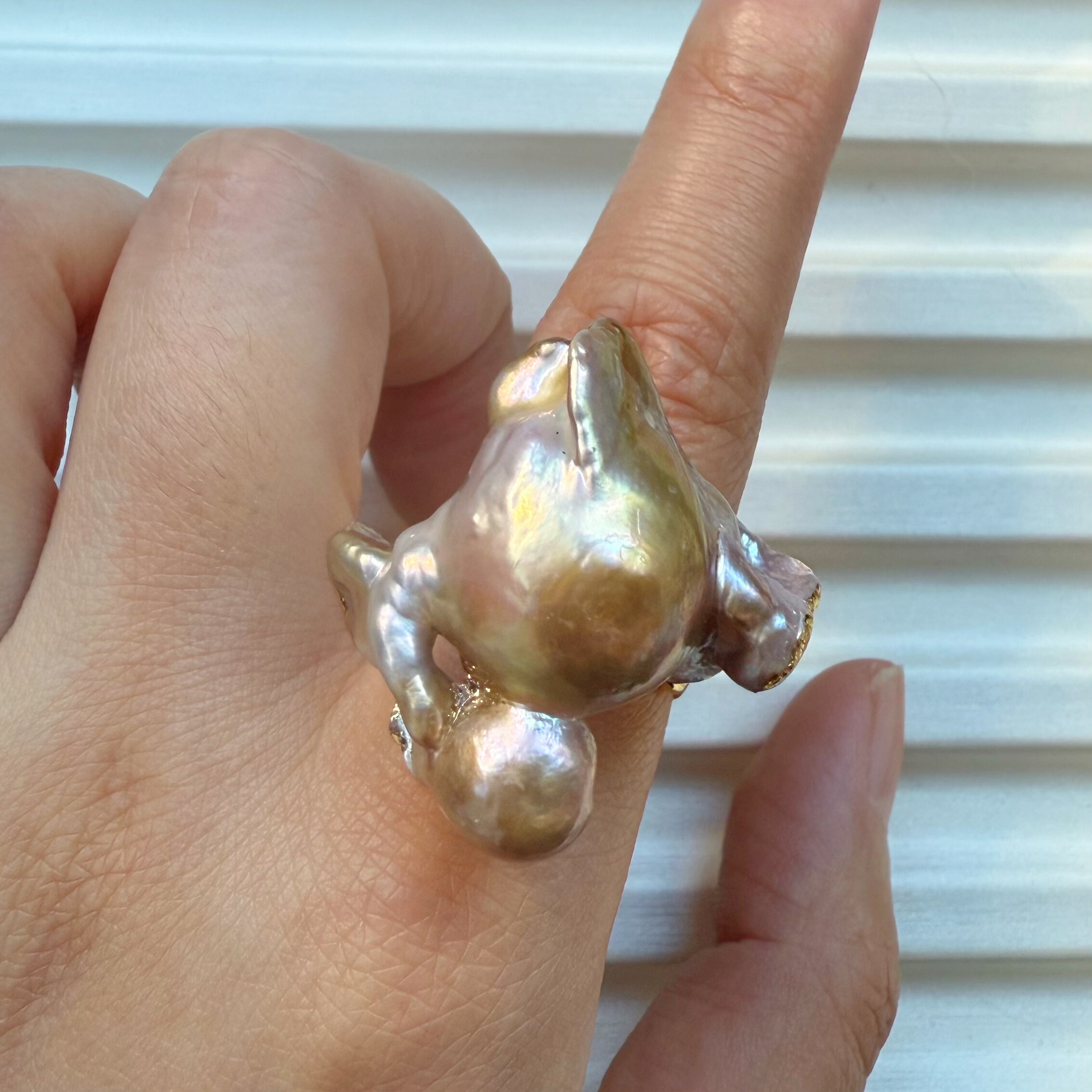 一物一拍超大招财金葫芦娃天然珍珠巴洛克戒指开口可调节