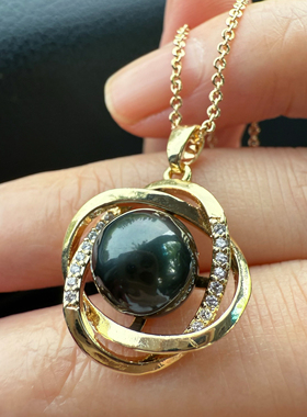 一物一拍钢琴黑正圆极光大溪地黑珍珠天然珍珠项链可调节