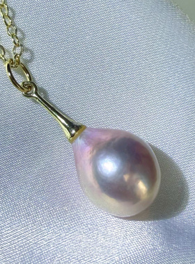 一物一拍镜面极光嫩粉色桃花色大水滴牛油果天然珍珠吊坠万能扣