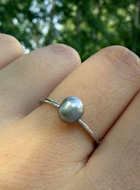 一物一拍极光无瑕铂金灰无核大溪地Keshi克旭天然珍珠925纯银戒指