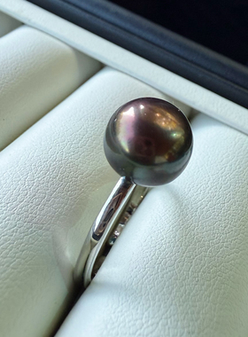 巨大强光炫彩天然珍珠高厚馒头珠银戒指可调节