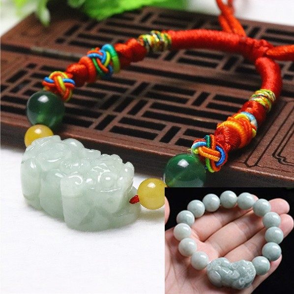 天然缅甸A货翡翠招财貔貅手串玉石手链男士女士红绳手串
