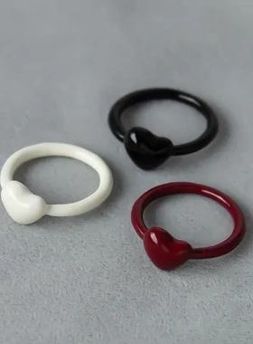 中食指心日韩简约戒指个性心形珐琅釉玉质圈饰指环爱心可爱