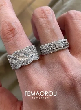 不撞款戒指食指戒高级感华丽排钻老钱爆闪vintage叠戴贵气重工风