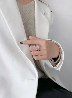 潮开口金属ins戒指东大门个性交叉简约女韩国打结欧美时尚食指戒