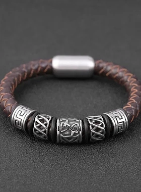 手环热销饰品编织男士手链手镯编制时尚个性真皮牛皮男款皮质