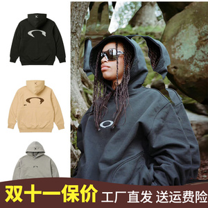 奥克利Oakley联名版户外机能风重磅水洗连帽卫衣Y2K暗黑风格帽衫