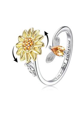 向日葵戒指女欧美旋转创意你是我的阳光微调抗压指环情人节礼物