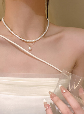 轻奢小众双层珍珠项链女高级设计感ins潮百搭气质网红同款锁骨链