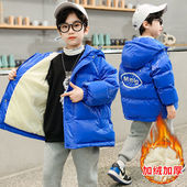 棉服中小童2022新款 男童鲨鱼皮亮面羽绒棉服加绒加厚保暖棉袄帅潮