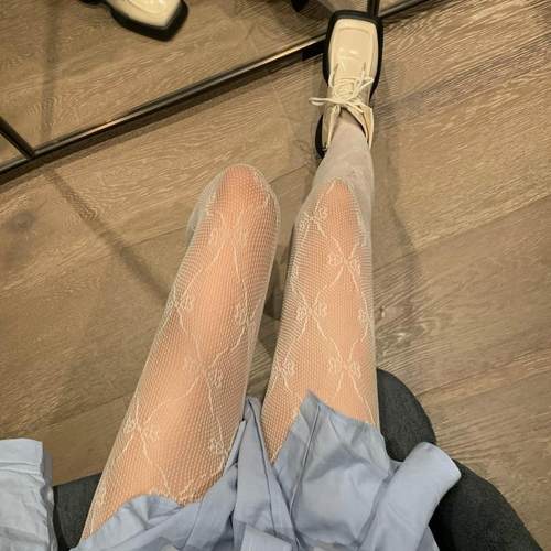 蝴蝶结白色丝袜女纯欲秋季2025新款防勾丝提花袜子蕾丝连裤袜H