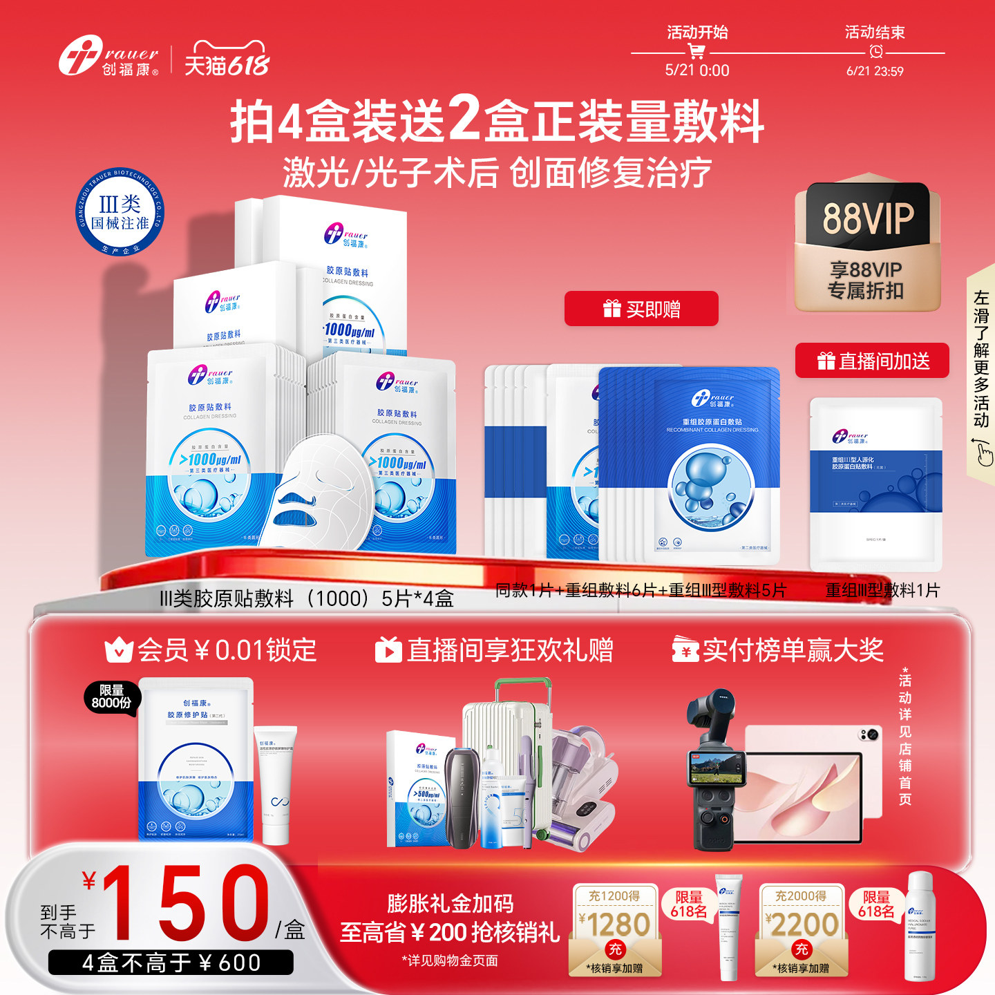 【Ⅲ类4盒】创福康胶原贴医用敷料激光术后修复皮肤过敏非面膜