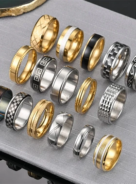 跨境爆款饰品不锈钢可转动戒指男钛钢欧美亚马逊情侣指环