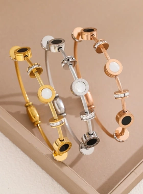 时尚百搭罗马数字手镯欧美流行简约气质高贵几何不锈钢女手环