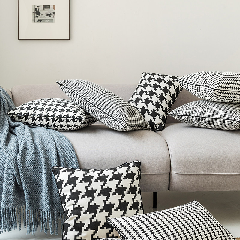 北欧千鸟格纯棉帆布飘窗靠枕 黑白色民宿床上车内长腰枕方抱枕|ruв категории домашний ткань, подушка/подушка - от Buy2taobao.com для оказания профессиональной услуги покупки агента Taobao