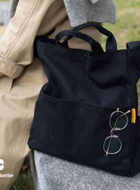 SimplyBetter原创 多功能多口袋单肩手提全棉帆布包 ins帆布袋