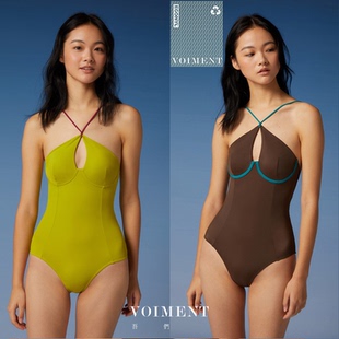「青葱泳衣」VOIMENT吾们种子度假温泉性感有垫复古显瘦连体