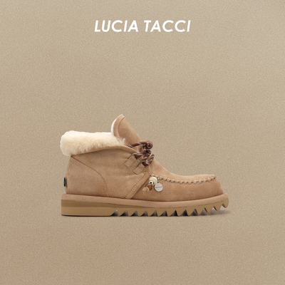 LUCIA TACCI秋冬经典牛反绒舒适平底纯色内增高可翻折雪地靴短靴