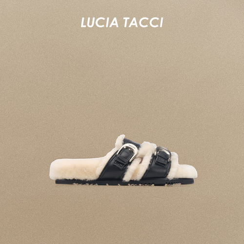 LUCIATACCI羊毛勃肯厚底毛毛拖