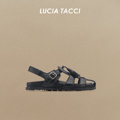 LUCIA TACCI26春夏新品复古休闲流苏平底勃肯鞋编织罗马凉鞋通勤