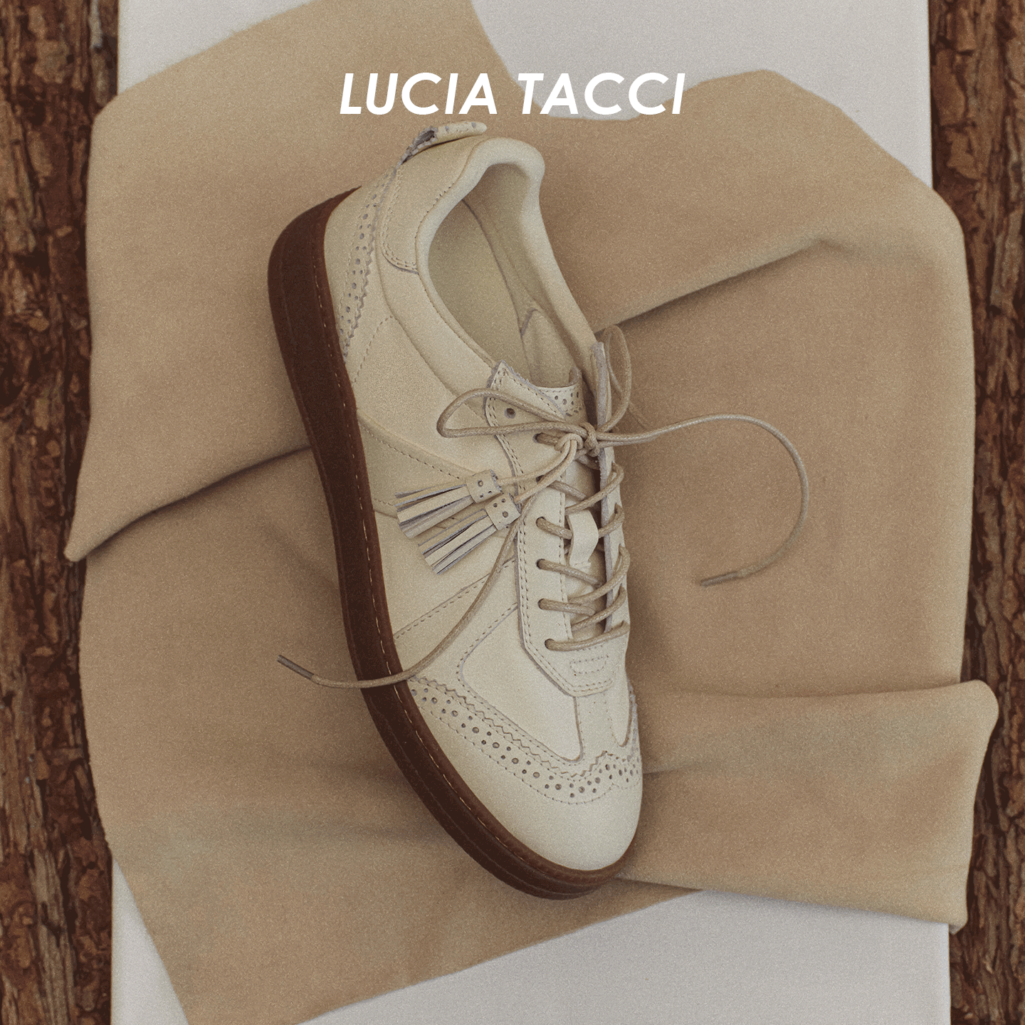 LUCIA TACCI 复古皮质帆布布洛克雕花流苏德训休闲鞋26春夏新品