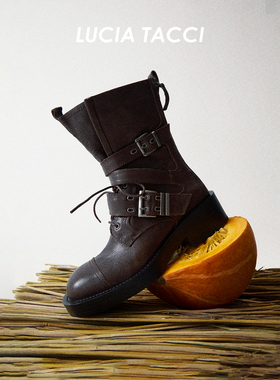 LUCIA TACCI原创设计师｜25秋冬新品软牛皮双金属拉链中跟马丁靴