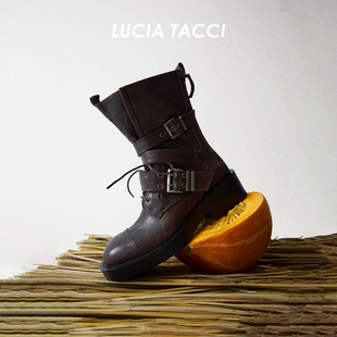 软牛皮金属双拉链中跟马丁靴女 ｜秋冬经典 LUCIA TACCI白鹿同款