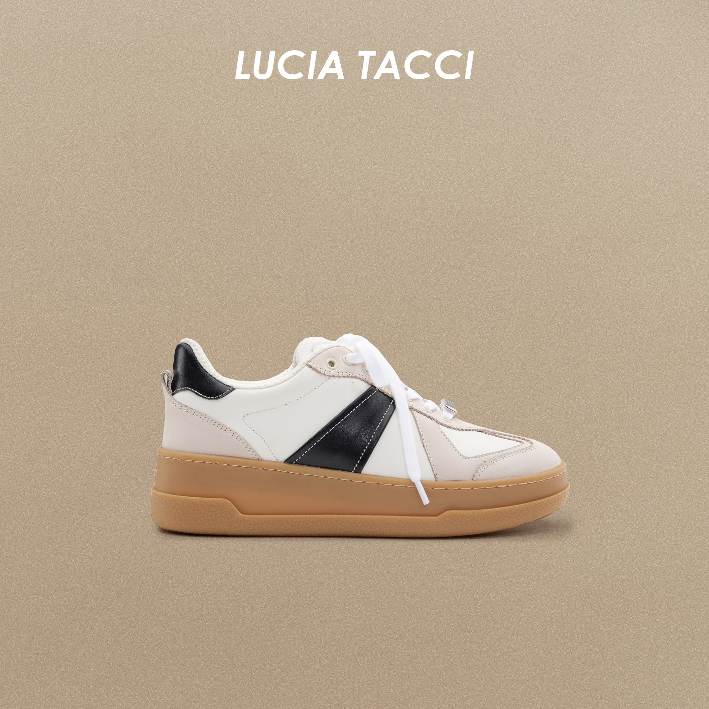 LUCIA TACCI26春夏新品牛皮拼接厚底内增高经典运动德训鞋女通勤 - 实物图