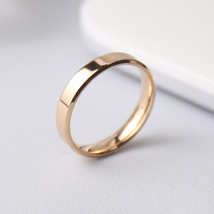 高级感戒指男女小众设计冷淡风钛钢素圈玫瑰金简约尾戒环情侣ins