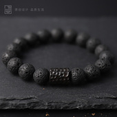 黑檀木火山石手串简约男女文艺新款 潮流ins抖音学生复古个性 手链