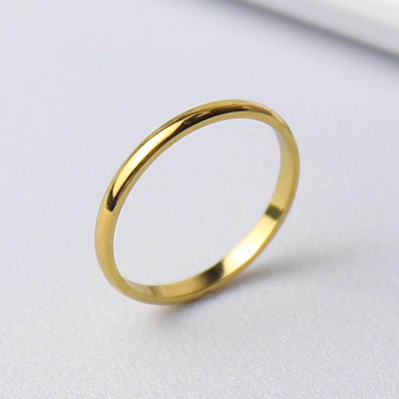不掉色18K金色素圈细戒指气质