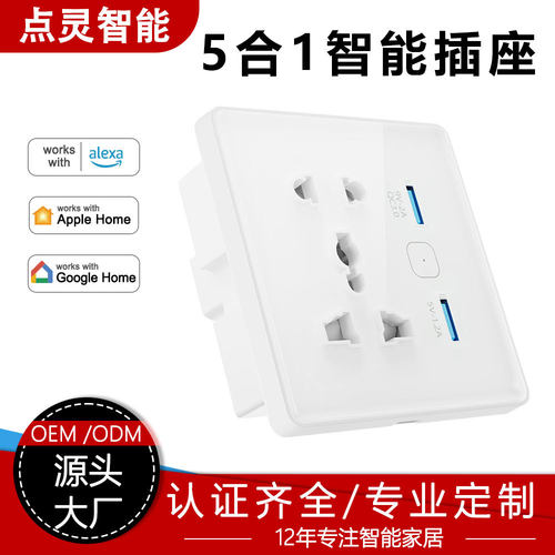 涂鸦86型五孔Wifi智能插座面板欧规国标远程定时语音带2USB快充