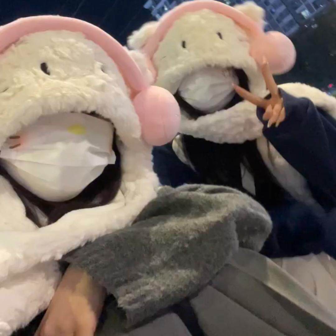 秋冬款耳机猫围巾帽子一体加绒加厚ins风软妹甜美保暖立体帽子